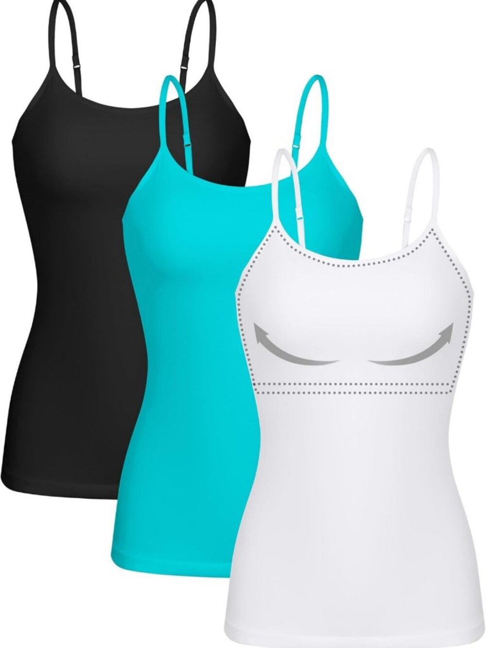3 Pack Women's Cotton Camisoles with Adjustable Spaghetti Straps & Shelf Bra